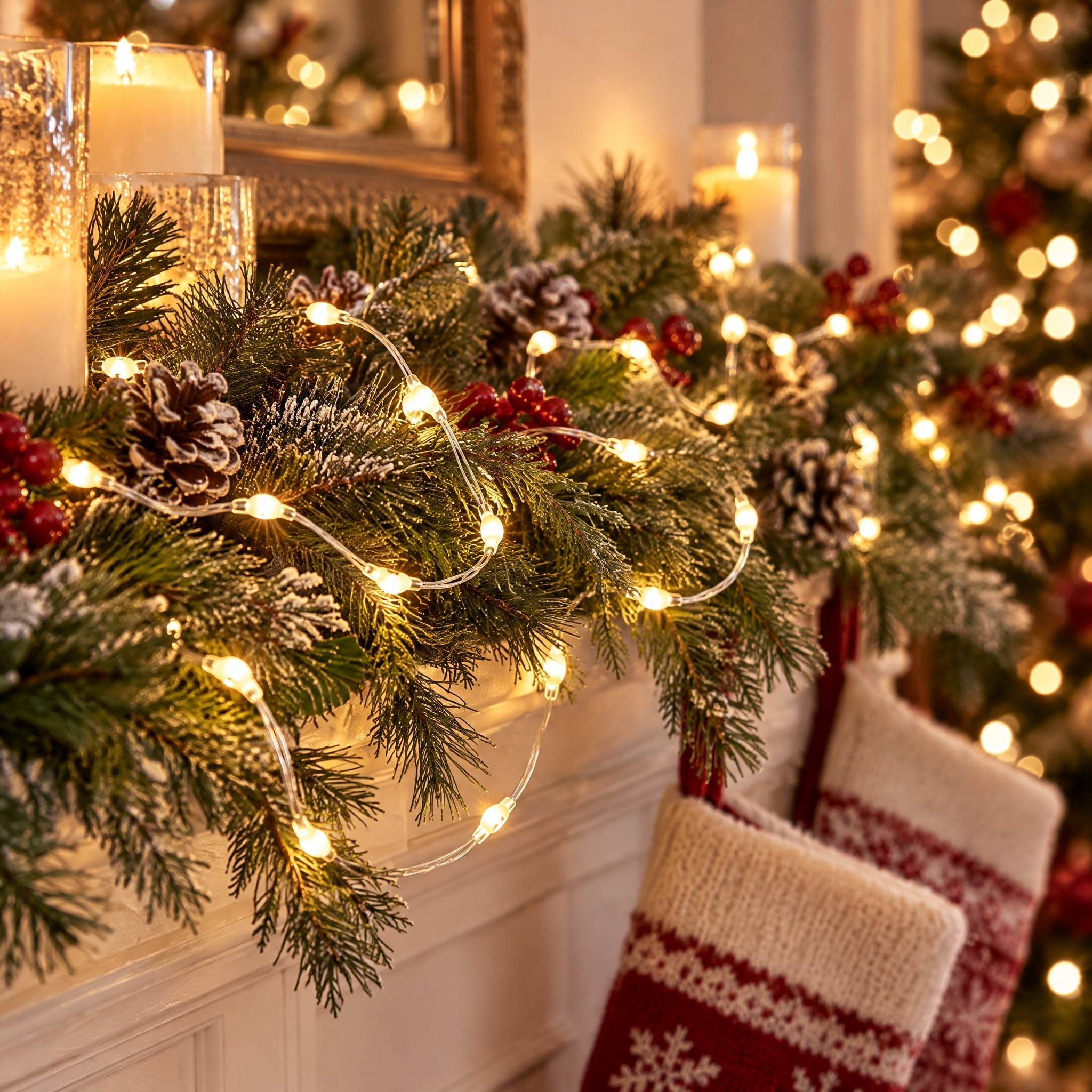 Indoor 50-Count Battery-Operated LED Flicker Christmas String Lights, Warm White, Silver Wire, 16.3', by Holiday Time