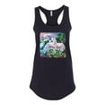 thumbnail image 2 of Unicorn Fanstasy Island Castle Animal Lover Ladies Racerback Tank Top, Black, Small, 2 of 3