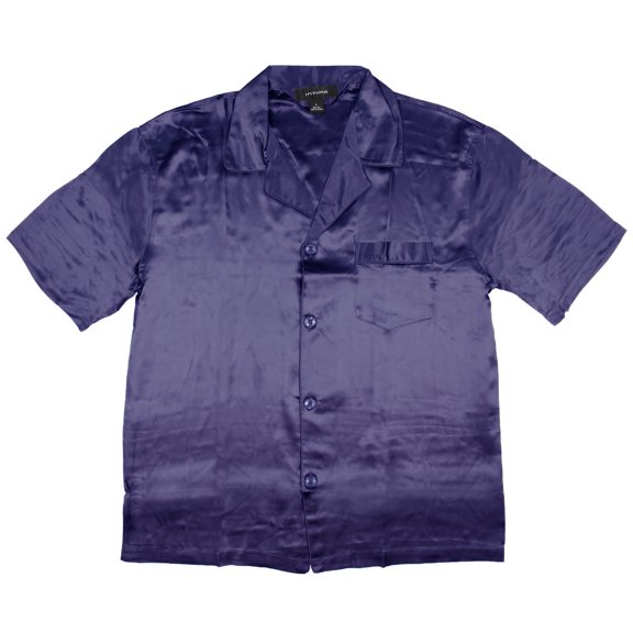INTIMO Mens' Silk Button-Up Collar Short-Sleeve One Pocket Shirt Casual Top Lounge
