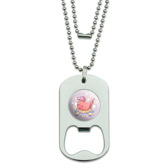 Feathered Tyrannosaurus Rex Dinosaur Nesting With Babies Military Dog Tag Bottle Opener Pendant