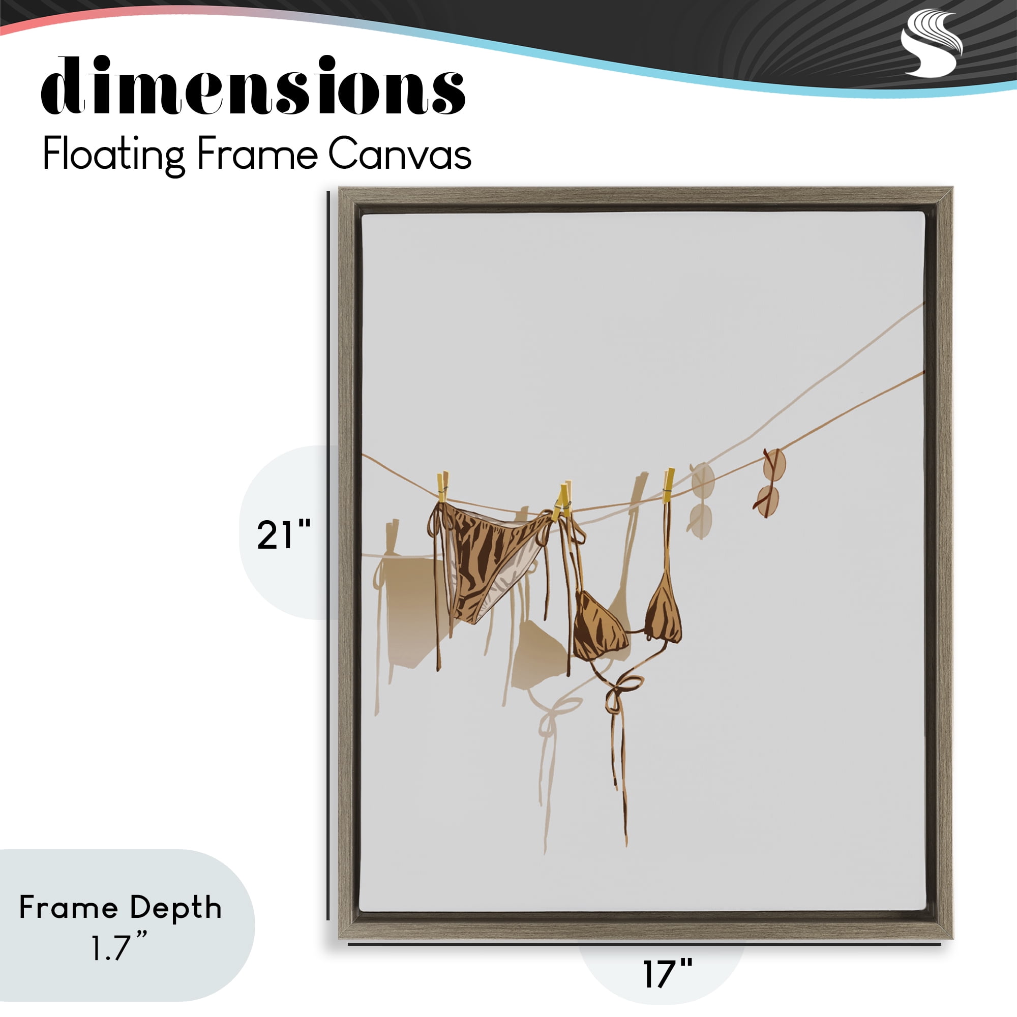 Stupell Industries Sunlit Bikini on Clothesline Brown Framed Floater Canvas Wall Art, design by Ziwei Li
