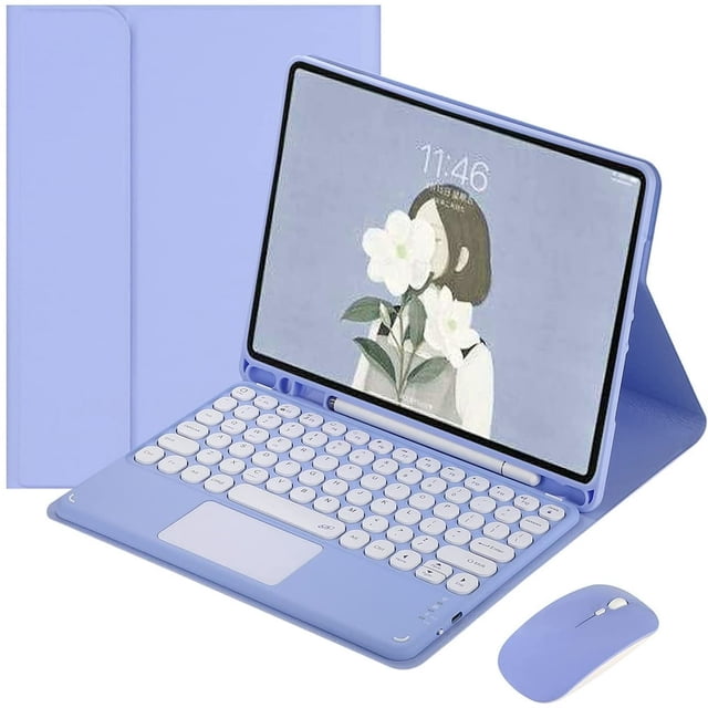 MesaSe 2022 iPad Pro 12.9 6th 5th 4th 3rd Generation Touch Keyboard Case with Bluetooth Mouse Cute Round Key Color Keyboard TouchPad Detachable Trackpad Keyboard Cover