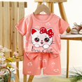thumbnail image 2 of Little Boy Girl Nightwear Set Cartoon Collar Tee Shorts 3-4 Years 4-5 Years 5-6 Years Breathable Cotton Elastic Waist Summer Casual Cute Design (3-6 Months,Pink), 2 of 3