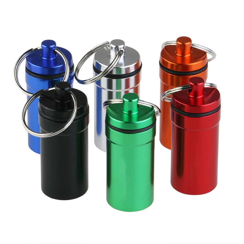 Waterproof First Aid Container Pill Holder Keychain Pill Case (Black & Red & Blue & Silver