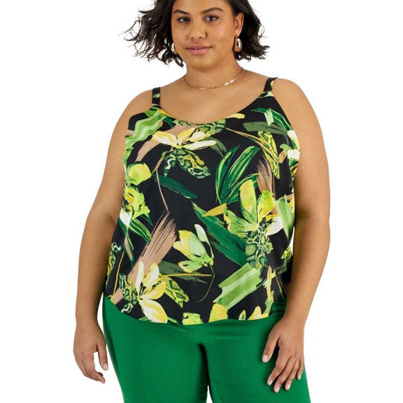 bar III Womens Cowlneck Camisole Tank Top, Green, Plus Size, 3X