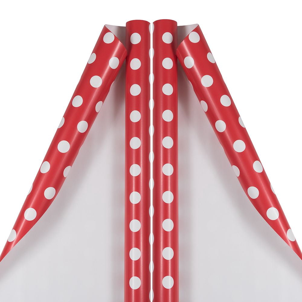 JAM Paper Polka Dot Wrapping Paper, 50 Sq. ft Total Red with White Dots, 2 Rolls