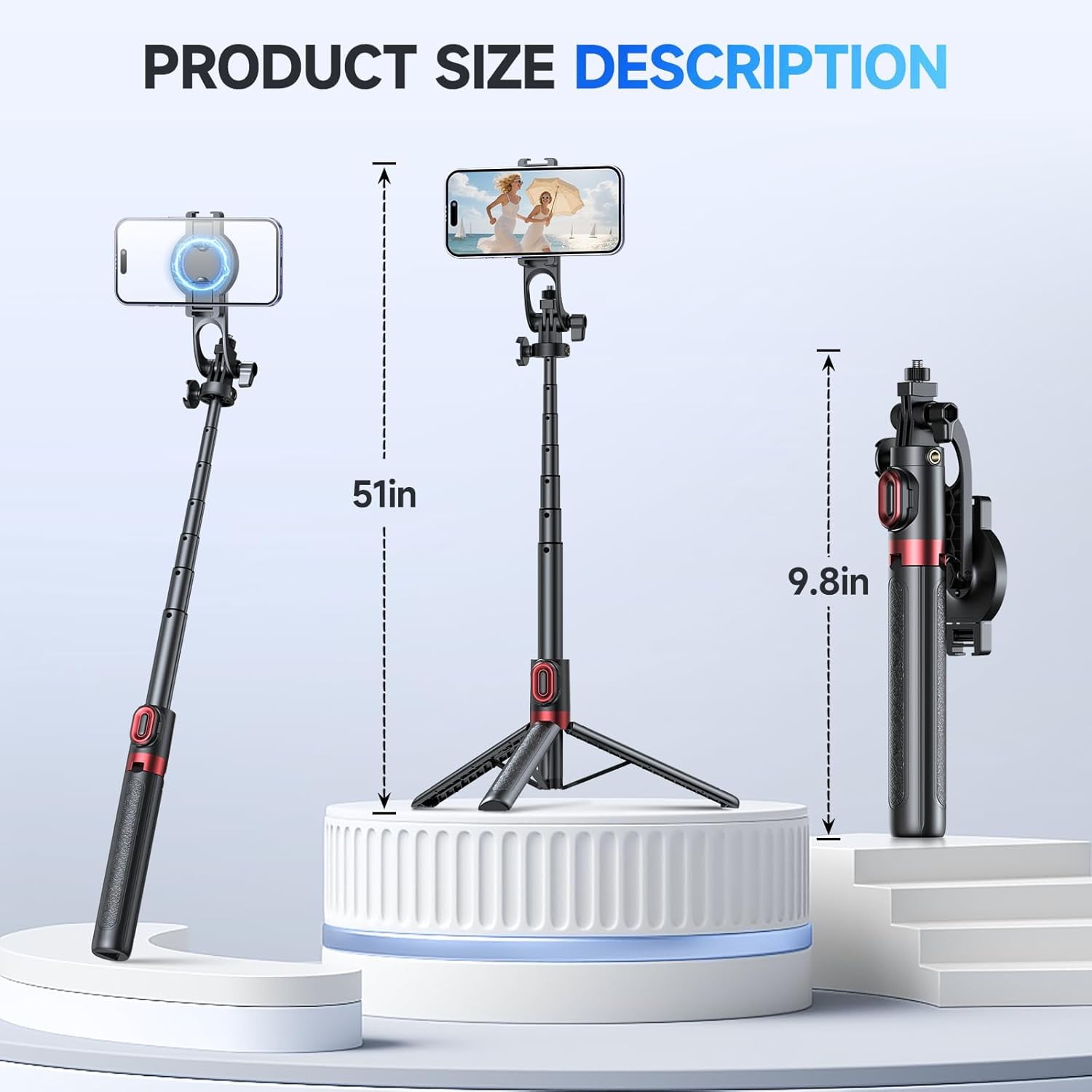 XIHAMA Magnetic Tripod Compatible with iPhone and Android,Samsung Phones,51" Selfie Stick Tripod Mount with Remote,Portable Phone Selfie Stick Stand for Photo,Video Recording,Travel,Filming