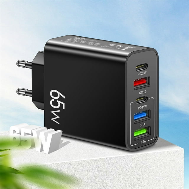 Bloc Chargeur USB C Européen, 5 Ports USB Chargeur Rapide PD 20W et QC3.0 Charge Rapide, 2 USB C 3 USB A Europe Adaptateur de Voyage Compatible pour Tous les Téléphones et Autres Appareils Électroniques