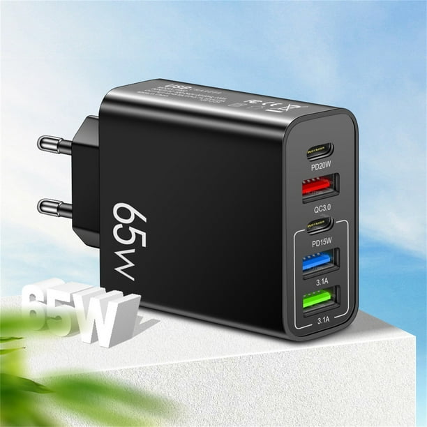 onlyliua Ofertas Flash Cargador de Teléfonos y Multitarea En Normativa Europea, Cabezal de Carga Rápida, 3 Puertos Usb + 2 C, Cabezal de Carga de Cinco Puertos