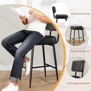 Roromall 2-Piece Bar Stools, 26 Faux Leather Counter Height Bar Stool with Back, Metal Legs, Modern Upholstered Barstool Chairs for Island, Counter Bar, Kitchen
