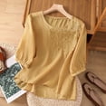 thumbnail image 2 of Holzkary Linen Blouses for Women Embroidered Boho Tunic Top Festival Casual Loose T Shirt Half Sleeve Top Elbow Length Blouses Embroidered Retro Cotton and Linen Slim T Shirts Yellow 4Xl, 2 of 7