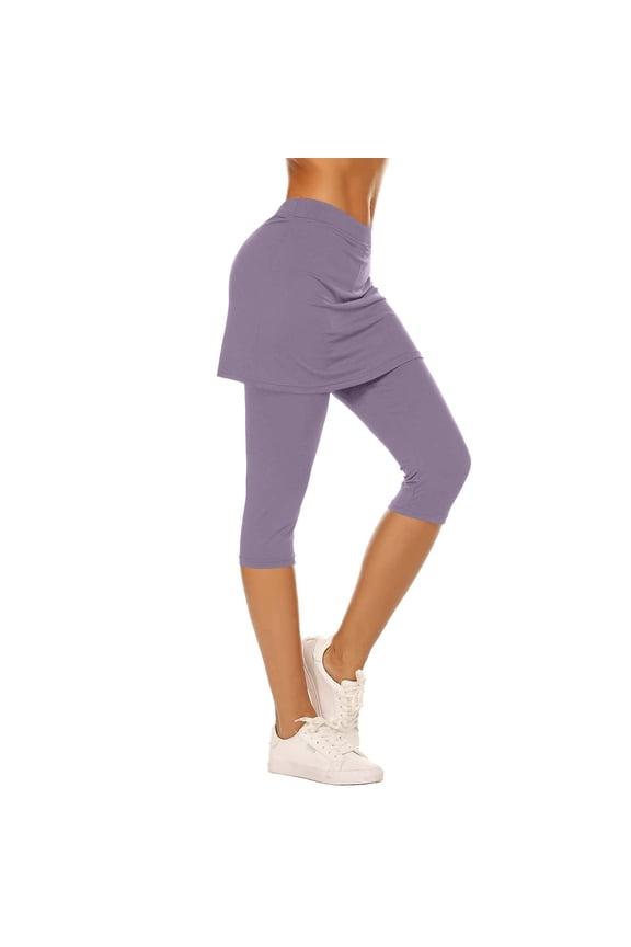 Women Skirted Leggings for Summer Soft Trendy Tennis Workout Skinny Capris with Skirts Gym Yoga Athletic Capri Skorts Clothes