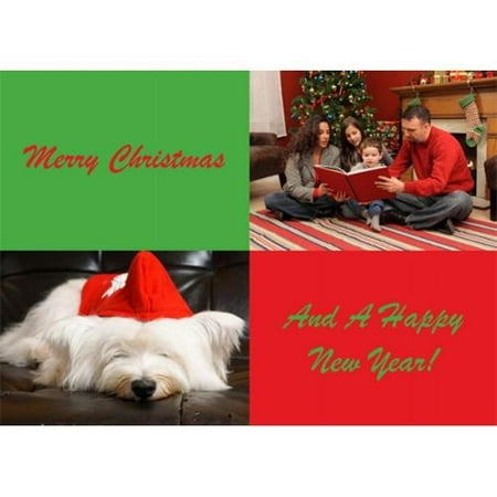 Birchcraft Studios 2202 Merry Christmas in Green & Red Photo Card - Red Lined Envelope with White Lining - Red Ink -