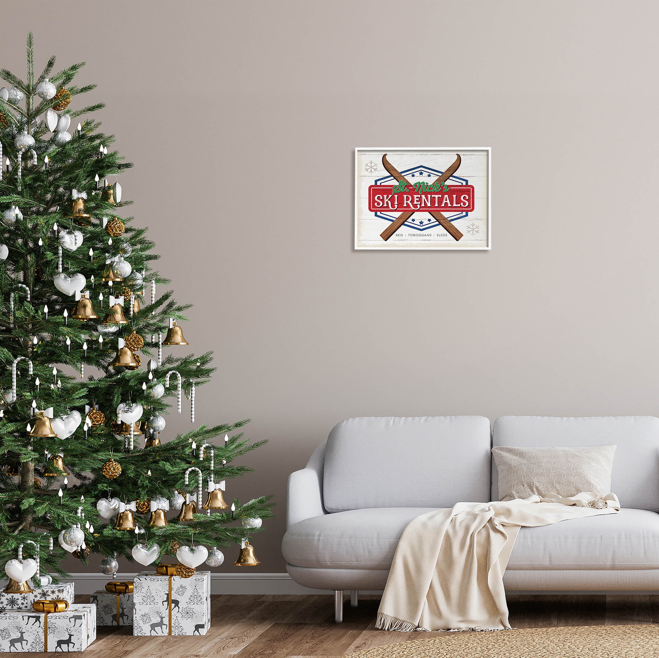 Stupell Industries St. Nick's Ski Rentals Vintage Graphic Art White Framed Art Print Wall Art, Design by Jennifer Pugh