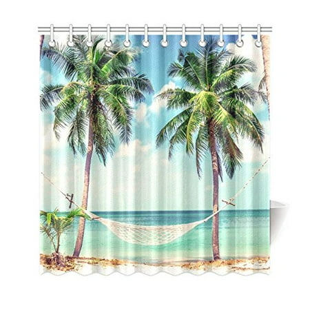Gckg Tropical Sandy Beach Shower Curtain Coastal Beach Palm