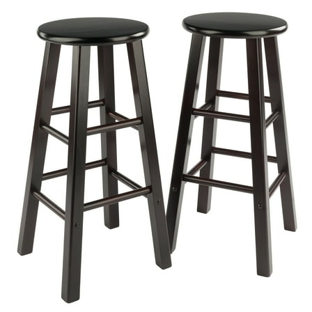 Contemporary Home Living Set of 2 Espresso Brown Solid Wood Bar Stools 29"