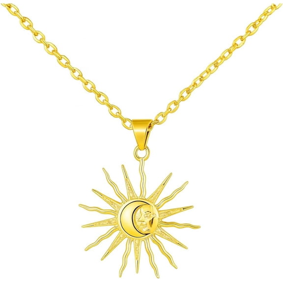 SUPAC Sun Moon Celestial Pendant Necklace - Gold Chain