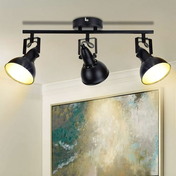 DingLiLighting Luminaire de Plafond, Éclairage Directionnel à 3 Lumières, Kit de Lumière de Suivi à Montage Affleurant pour Cuisine, Salle à Manger, Chambre, Bureau, Salon, Placard, Noir, Base E12