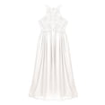 thumbnail image 3 of DPOIS Kids Floral Lace Flower Girl Dress Shiny Halter Neck Long Maxi Gown White 8, 3 of 6