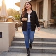 thumbnail image 3 of Agnes Orinda Women's Plus Size Long Sleeves Button Down Crew Neck Knit Sweater Cardigan 2X Black, 3 of 8