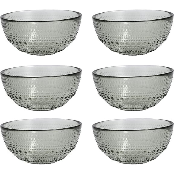 Fortessa Jupiter Vintage Glassware Collection 5 Inch Cereal Salad Dessert Snack All-Purpose Bowl 6 Pack, Smoke Gray, 14 Ounce (6 Pack)