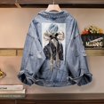 thumbnail image 4 of Veste en Jean Déchirée et Usée pour Femmes, Manches Longues, 4 of 6