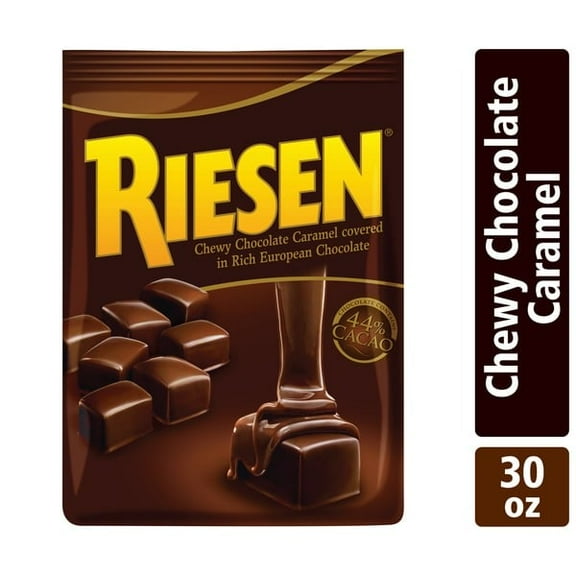 RIESEN Chocolate Covered Chewy Caramel Candy – Rich European Dark Chocolate Treats, 30 oz Individually Wrapped Bag