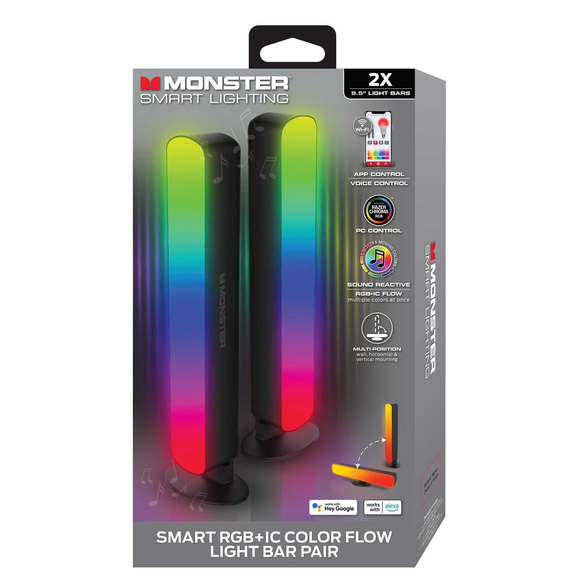 Monster Smart LED Light Bars 2-Pack, Multicolor LED Lights for Bedroom, Gaming & Decor, App Control