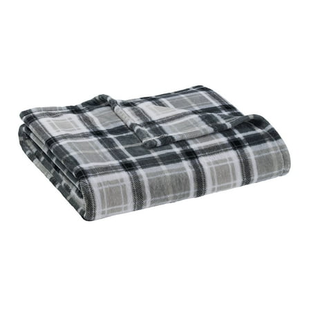 Mainstays Super Soft Gray Plaid Polyester Plush Blanket, Full/Queen 90"X90", Suitable for Adult