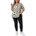 thumbnail image 2 of Agnes Orinda Women's Plus Size Top Pleated Keyhole Neck Floral Shirts Long Sleeve Casual Tunic Blouse 3X Beige, 2 of 5