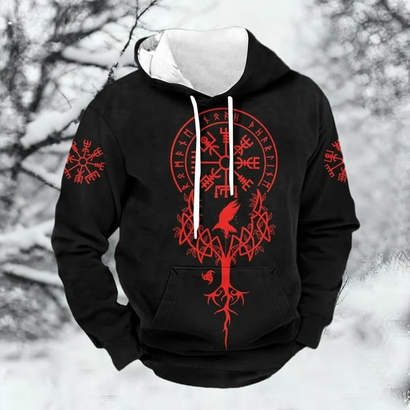 KANG European Medieval Norse Mythology Hooded Retro Casual Printed Hooded Sweatshirt
