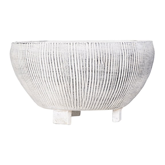 Creative Co-Op Round Terra-cotta Footed Planter with Textured Stripes, Grey