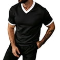 thumbnail image 5 of IYTR Men's V-Neck Short Sleeve Slim Fit T-Shirt Contrast Trim Cuff Casual Summer Athletic Gym Workout Solid Color Muscle Tee (Black,XL), 5 of 8