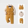 thumbnail image 2 of Kaprioy Baby Boy Winter Clothes Baby Boys' 3 Pcs Gentleman Set with Shirt,Bowtie,Lattice Vest and Pant Formal Outfit Suits Tuxedo Wedding Party Suit, 2 of 4