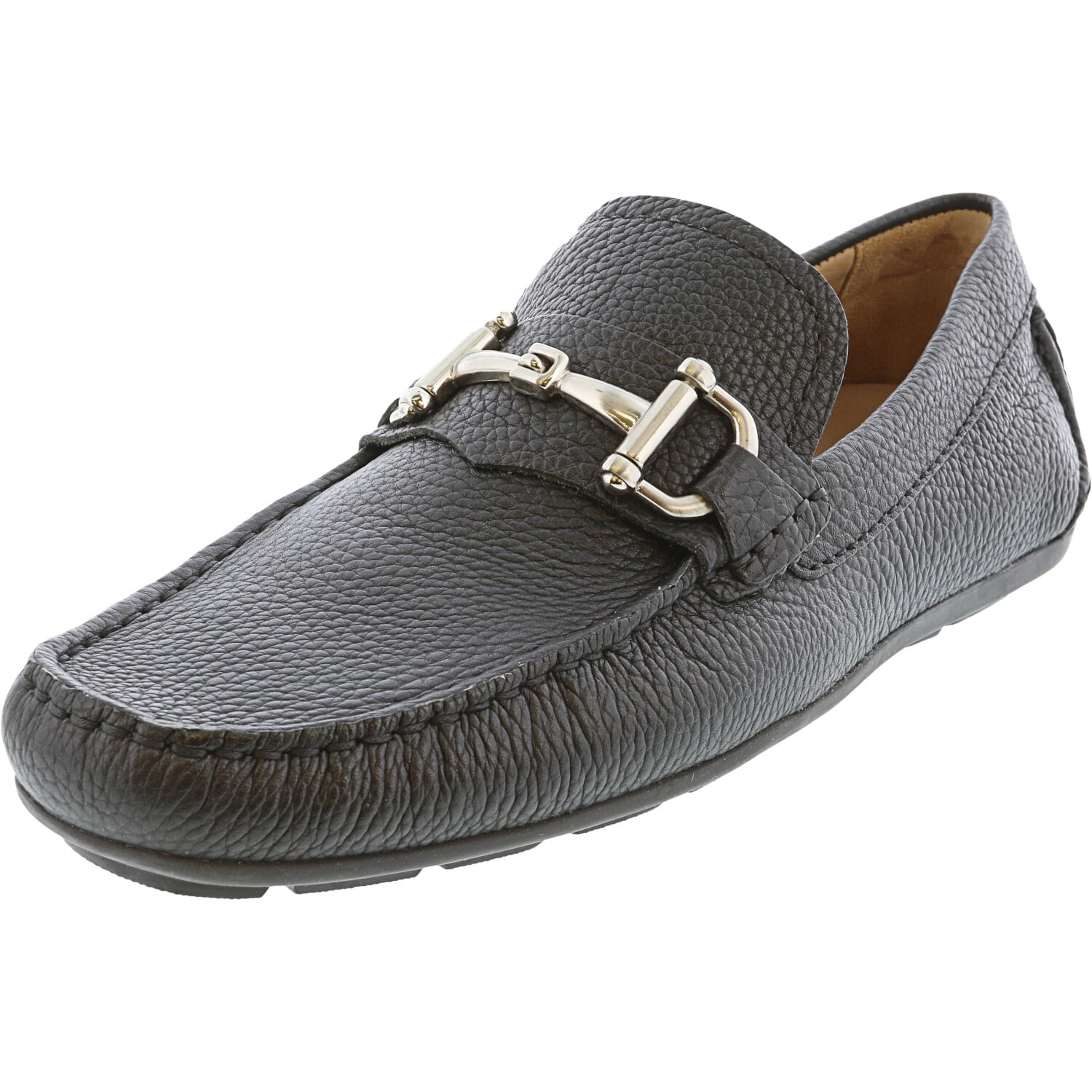 Black Grainy Ankle-High Leather Loafers 