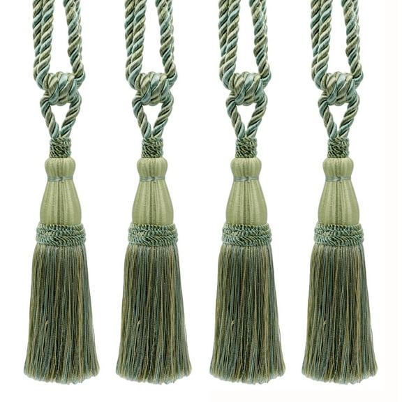DECOPRO Elegant Lustrous Curtain Tassel Tieback, Tassel Length 8 1/2" (21.5cm), Spread 30" (76cm) # TBC085, Beach Green #PR10 (Light Green, Green Blue, Khaki Beige) Set of 4
