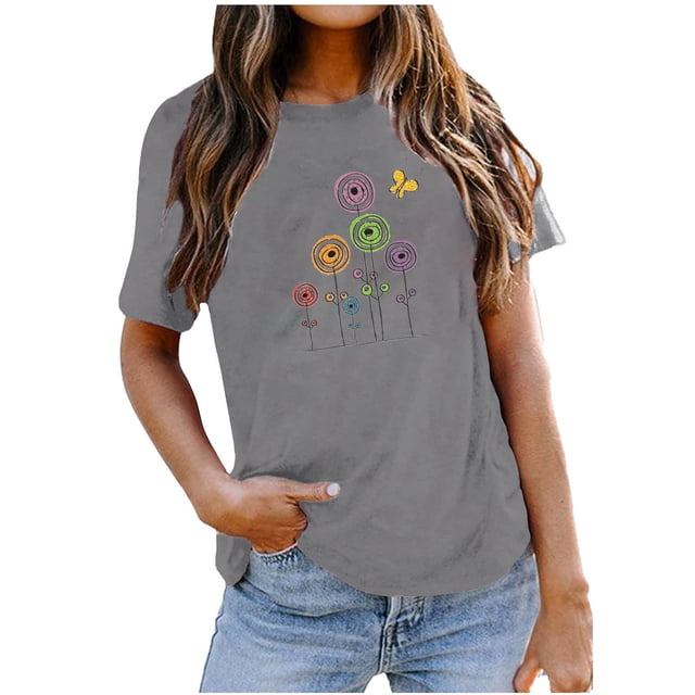 Birdeem T-Shirt Décontracté pour Femmes Imprimé Col Rond Manches Courtes Chandail Blouse Tops