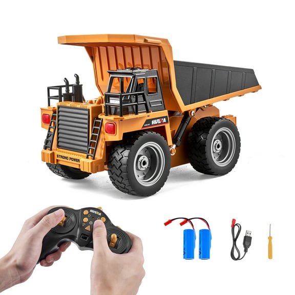 VEVOR RC Dump Truck Toy, 9-Channel 1:18 Scale, Remote Control Dump Truck RC Construction Vehicle Truck Toy with Metal Bed & Light, 2 Rechargeable Batteries for Toddlers Kids Boys and Girls Age 8 