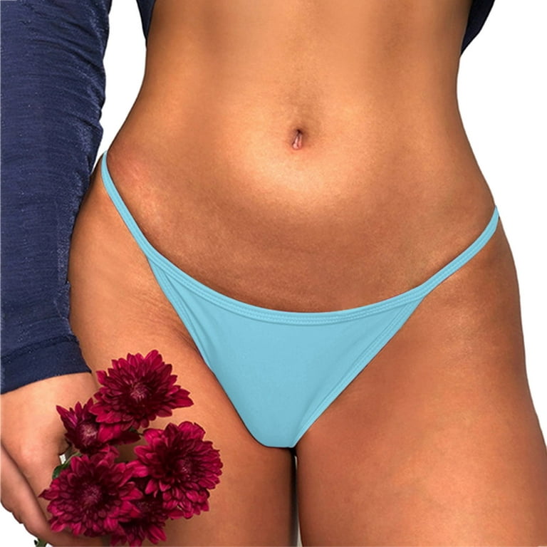 BIZIZA Womens Plus Size Thongs Lace Panties Floral T-Back Sexy Blue L