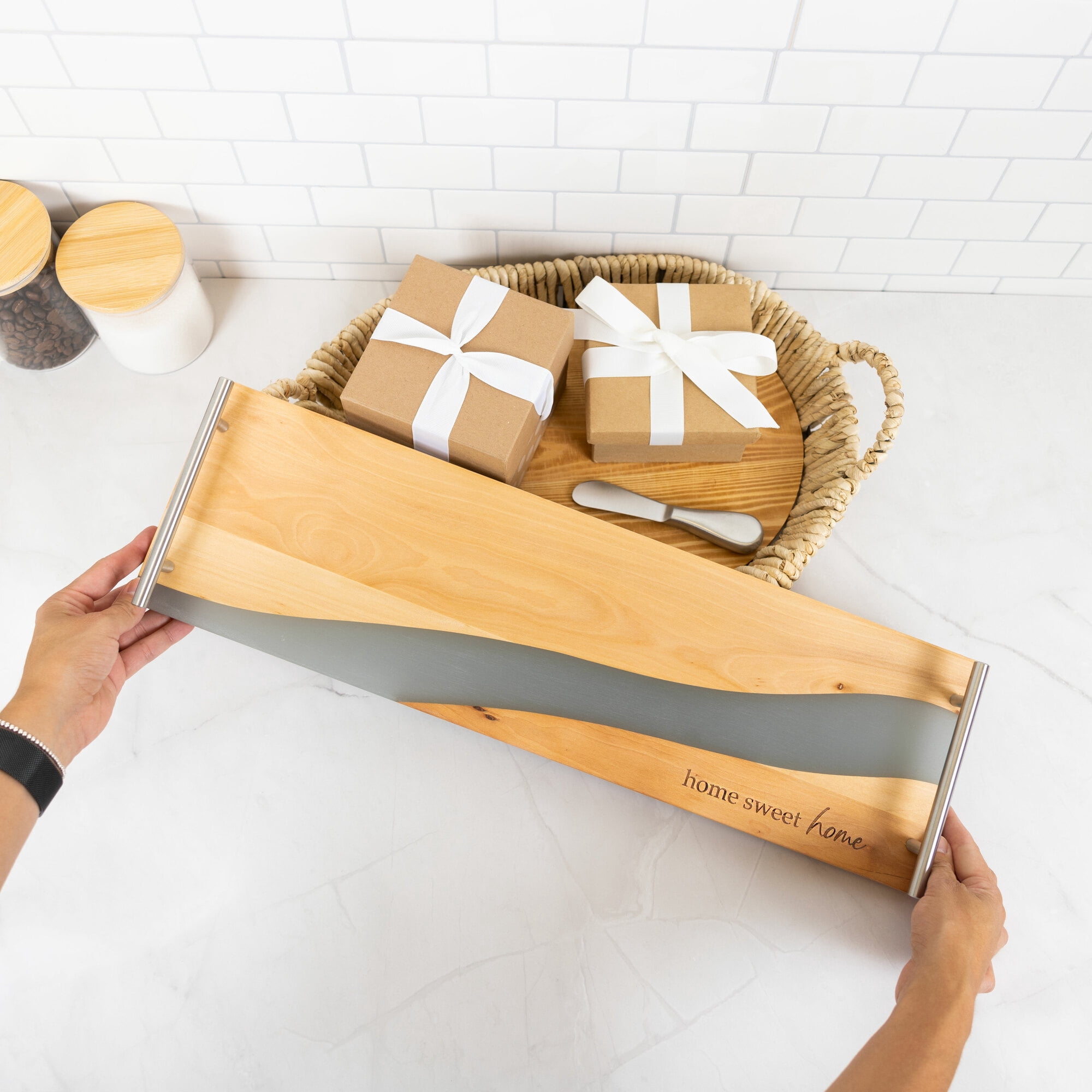 Pavilion Gift Company - Home Sweet Home - 21" Wood & Resin Cheese/Bread Board Set