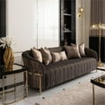 thumbnail image 2 of MICHAEL AMINI Lisbon Upholstered Chenille & Metal Sofa in Onyx and Gold, 2 of 18