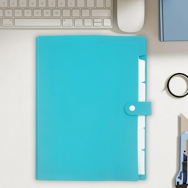 Carpeta de plástico A4 con botones | Carpeta resistente para documentos | Azul cielo, verde, amarillo y rosa | Organizador de archivos para oficina, escuela, trabajo y uso doméstico