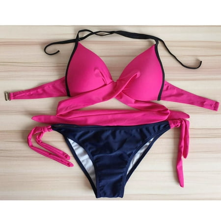 MITCOWBOY Clearance Swimsuit Sets Push-up Padded Bra Swimsuit Bathing Sexy Women Bikini Set Swimwear Pink Bathing Suits Cross Back Bikini