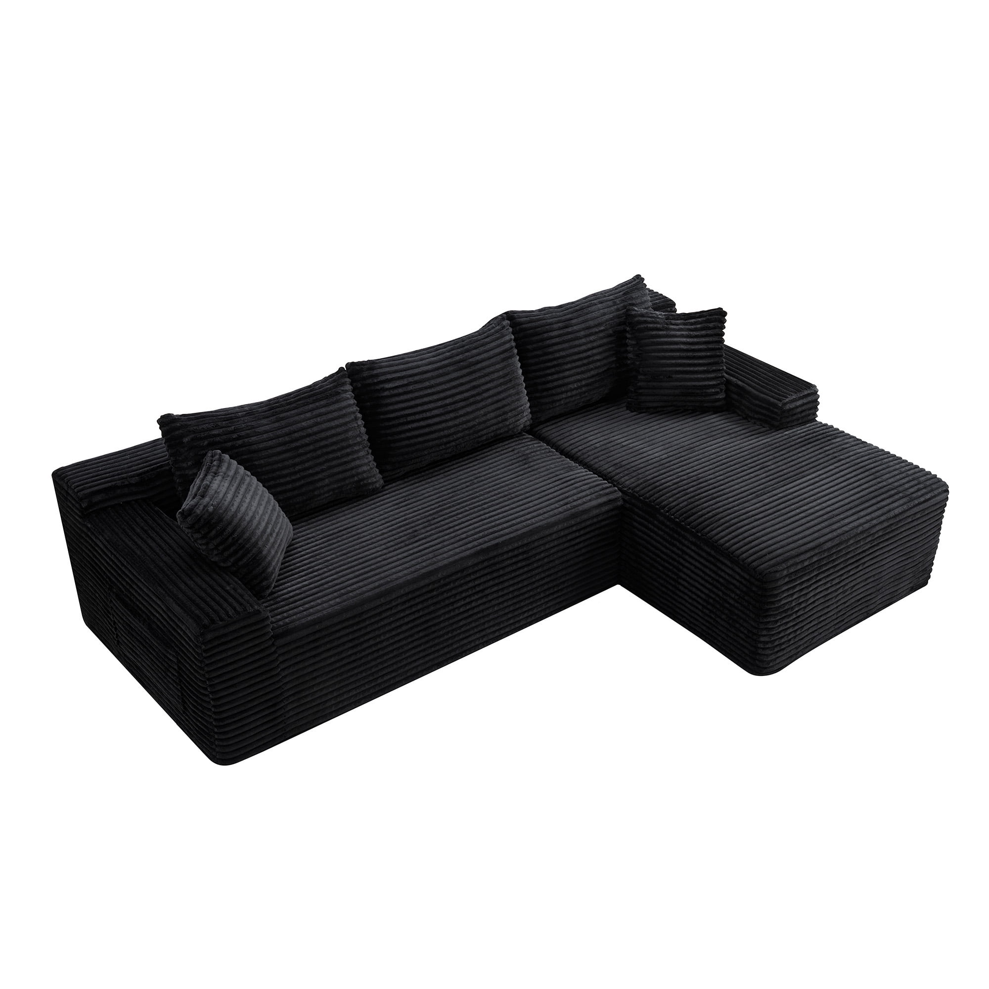 Leumius 94.5 Inch Modular Sectional Couches for Living Room,Modern Upholstered Deep Seat Cloud Couch,Corduroy L-Shape Sofas Couches,No Assembly Required,Black-Right Facing Chaise