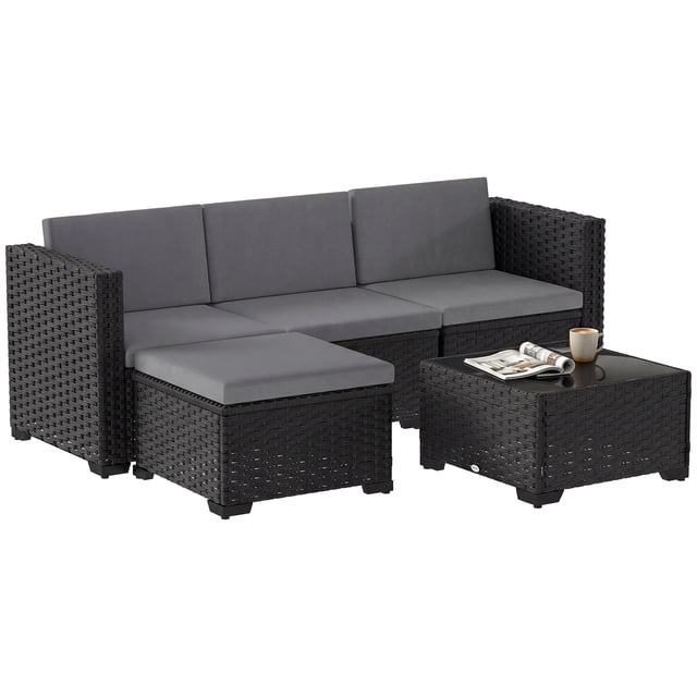 Outsunny Ensemble de Mobilier de Jardin 5 Pcs avec Coussins, Gris