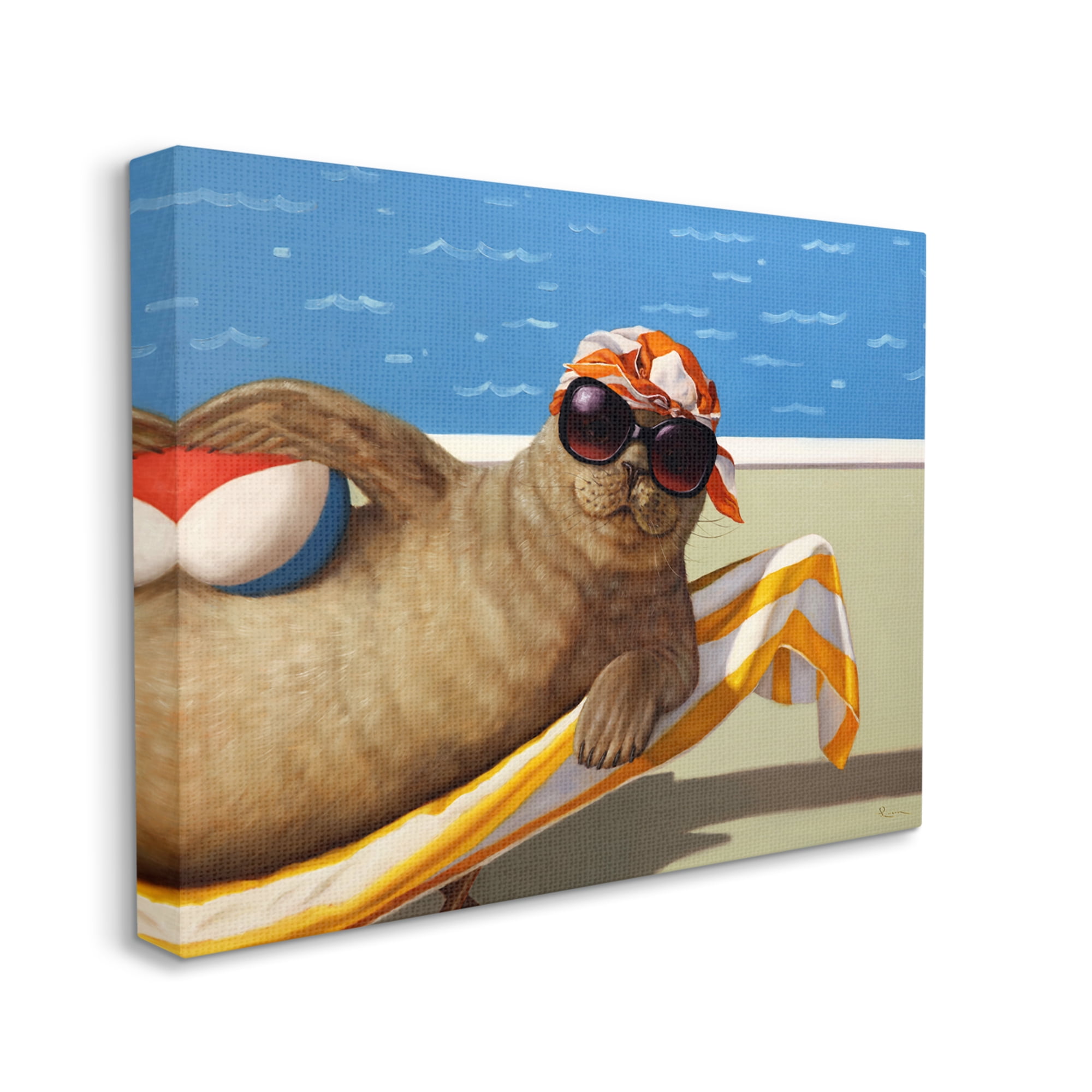Stupell Industries Seal with Beachball Animals & Insects Painting Gallery Wrapped Canvas Print Wall Art, 48 x 36