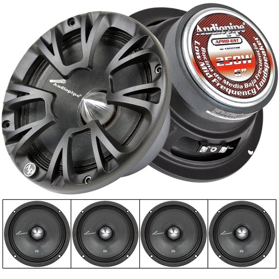 2 Pair Audiopipe 6" Inch Low Midrange Speaker 200 Watts Max Power 4 Ohm APMB-6ST