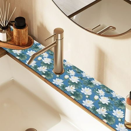 

Faucet Mat for Kitchen Sink 30 Sink Splash Guard Mat Super Absorbent Fast Drying Drain Pad Lily Flower in Water