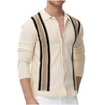 thumbnail image 5 of YLSDY Men's Slim Fit Striped Long Sleeve Knitted Cardigan Sweater with Buttons V Neck Lightweight Jumper Tops Beige L, 5 of 8