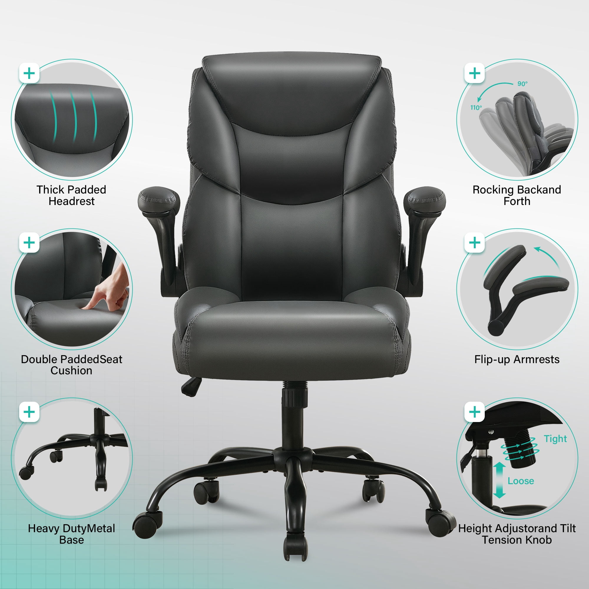 JONPONY Big and Tall Office Chair Wide Seat Ergonomic Computer Desk Chair High Back Executive Leather Chair Adjustable Task Chair Lumbar Back Support 8 Hours Heavy Duty Design,Dark Gray